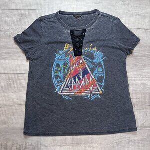 Def Leppard Hysteria T-Shirt XL Women’s Band Tee Black Rock Tour Lace Top